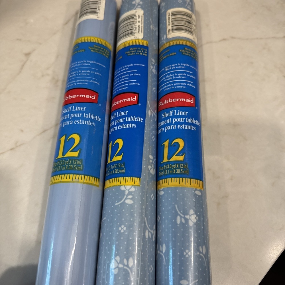 Lot of 3 Rubbermaid 1987 Shelf Drawer Liners 2 Heather Blue Floral 1 Solid‎ Blue